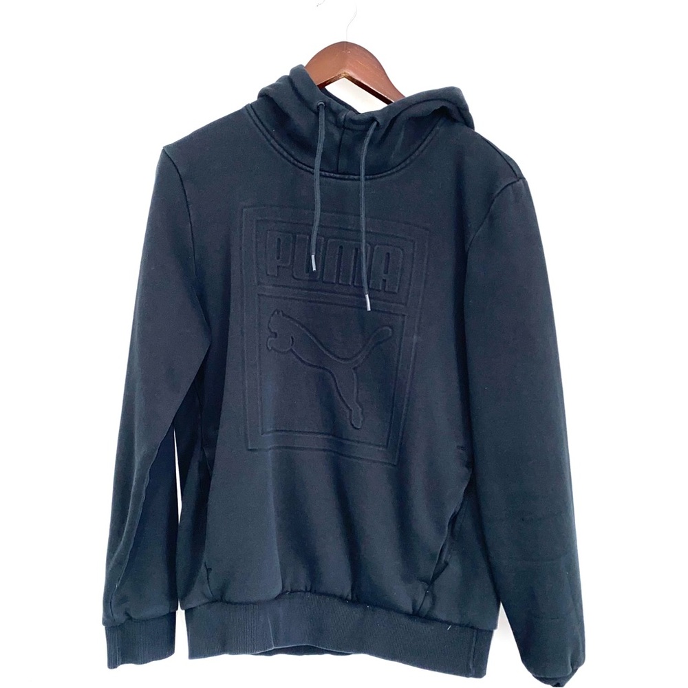 PUMA Mens Medium Black/Black Embossed Long Sleeve Hooded Sweatshirt NN6